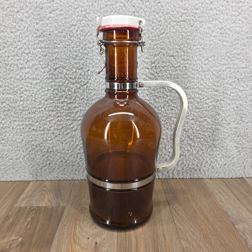 Baltimore Brewing Co 2L Amber Glass Growler Swing Top Metal Handle Vintage
